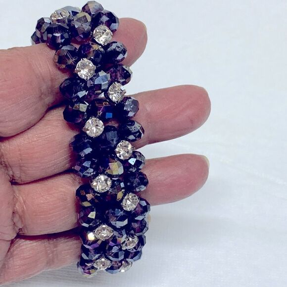 Vintage Shimmering Aurora Borealis Beads & Rhinestones Bracelet Purple OSFA - Picture 3 of 6